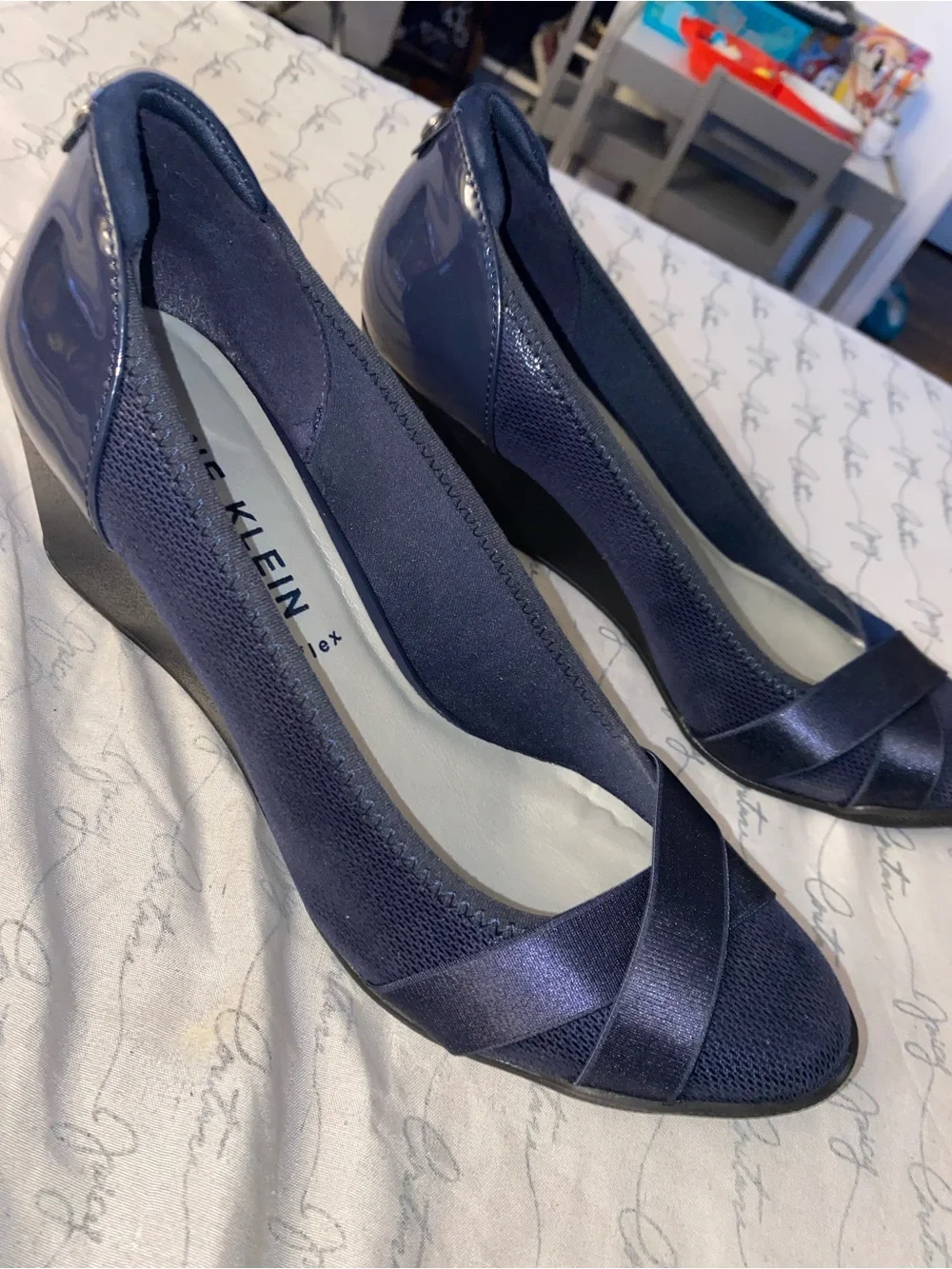 Anne Klein Navy Blue Iflex Women's Flats with Crisscross Detail